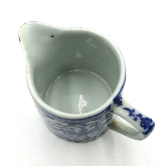 Vintage Japanese Blue White 2.5" Ceramic Creamer Pitcher Phoenix Design - Picture 5 of 7